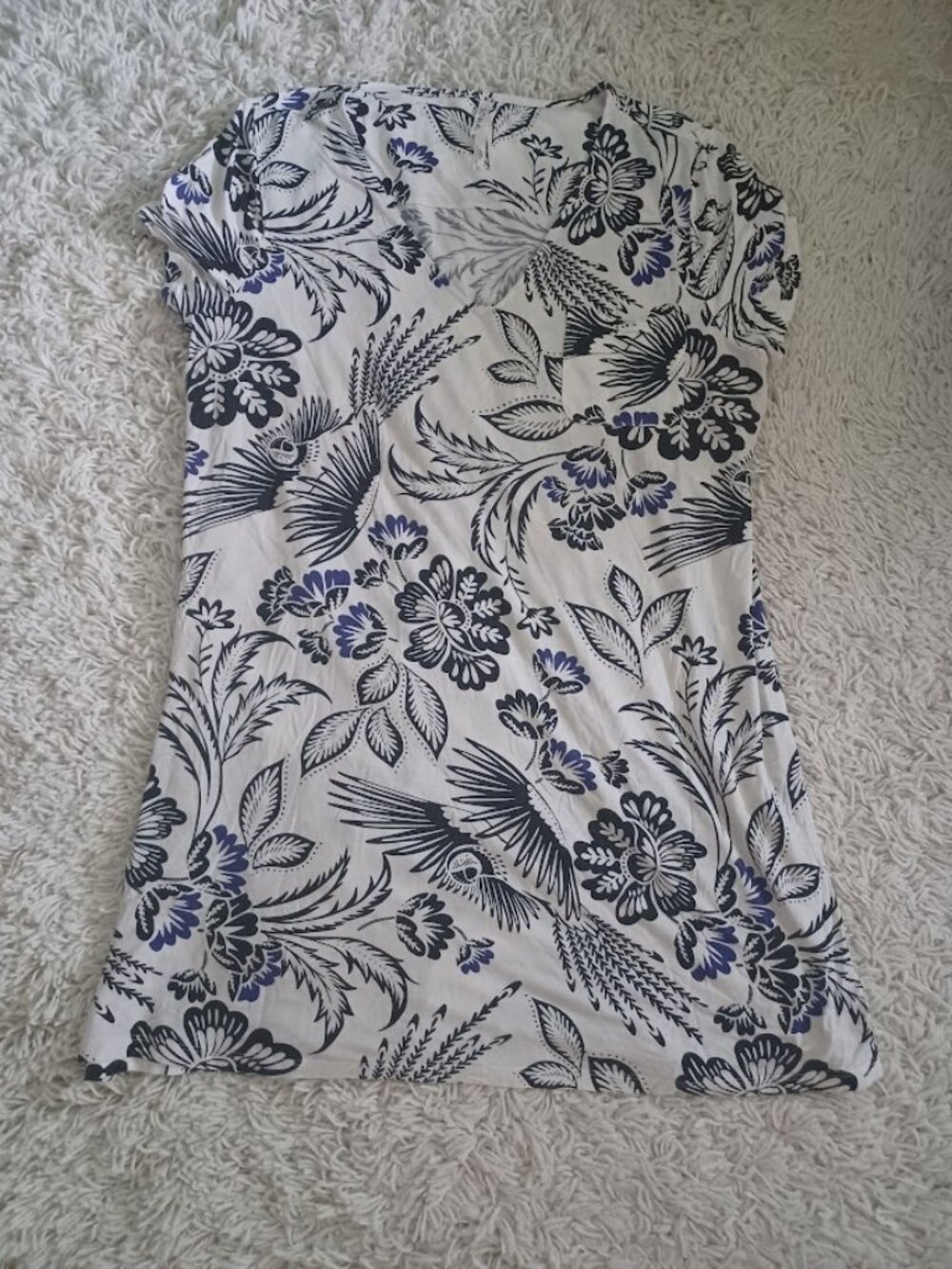 SOMA Cool Nights Nightgown XL Bird Floral Sleep Dress Blue White Rayon
